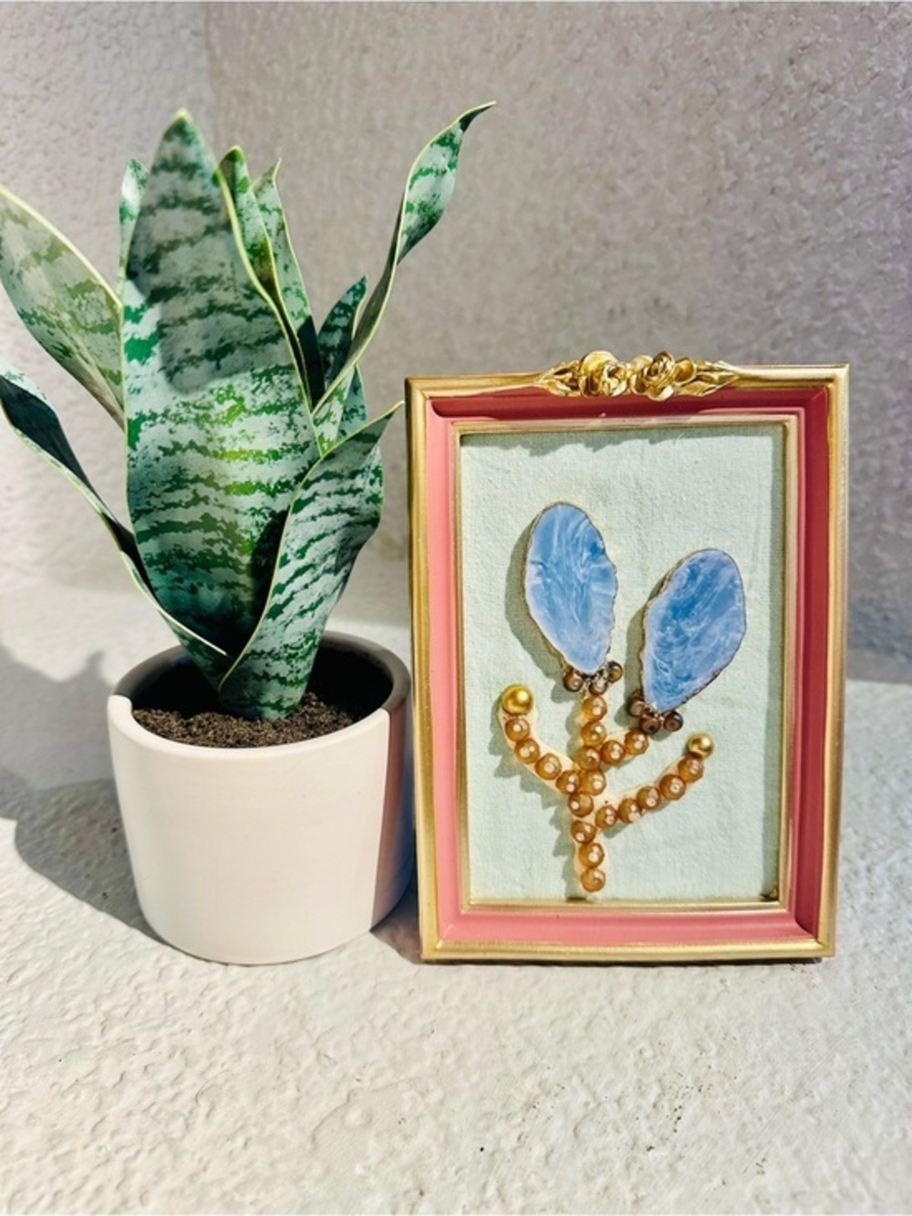 Handmade Mixed Media Floral Wall Art in Pink & Gold Ornate Frame